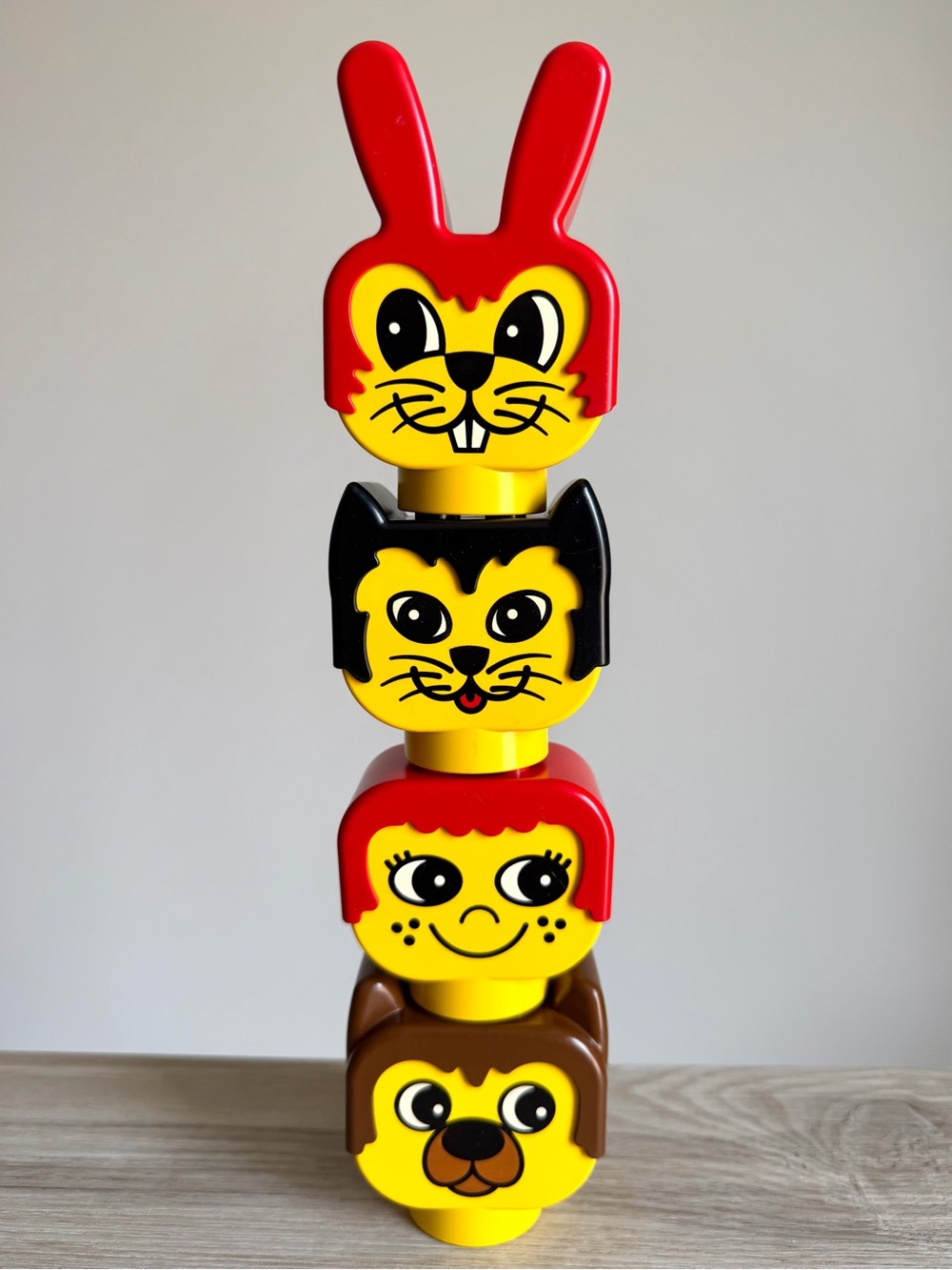 Vintage LEGO DUPLO Large Head Face Building Blocks Rabbit Dog Girl Cat Set of 4
